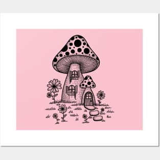 Cottagecore Mushroom House Posters and Art